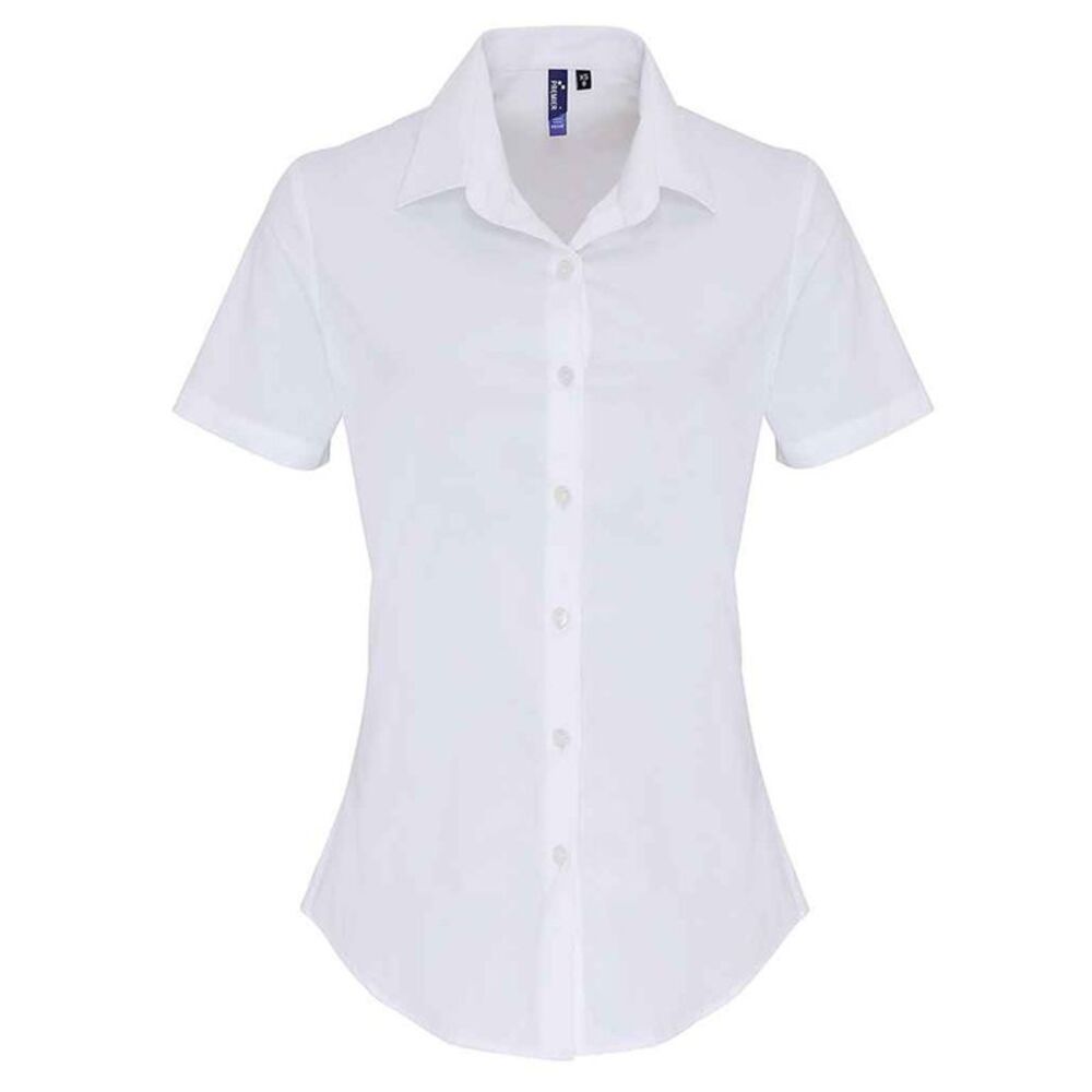 Premier Womens/Ladies Cotton Poplin Stretch Short-Sleeved Shirt / White